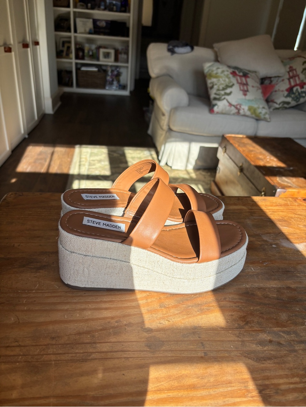 Steve Madden Cognac Double-Strap Slide Sandals - Picture 4 of 7